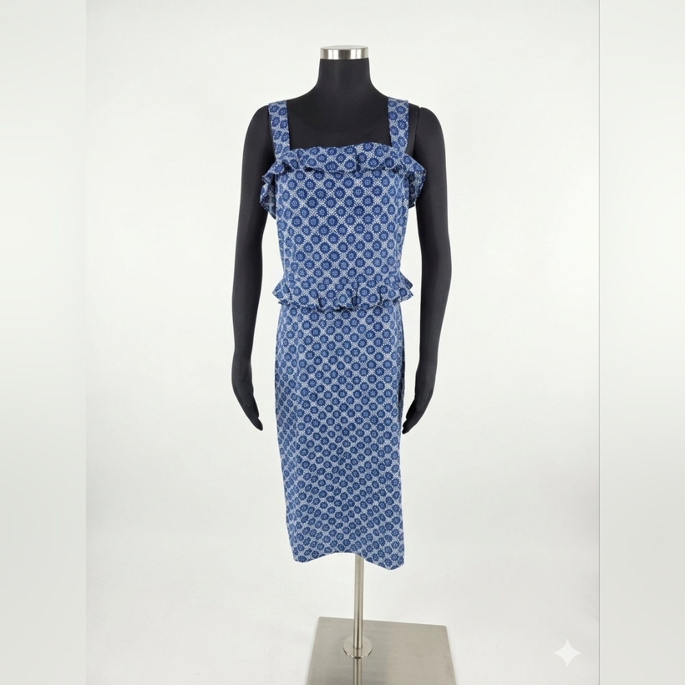 Ann Taylor Blue Geometric Midi Dress
